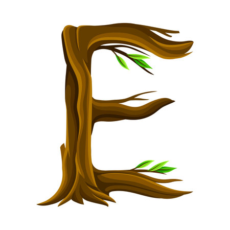 Uppercase Letter of Alphabet Arranged from Forest Elements Like Tree Trunk and Branches Vector Illustrationのイラスト素材