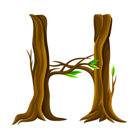 Uppercase Letter of Alphabet Arranged from Forest Elements Like Tree Trunk and Branches Vector Illustrationのイラスト素材