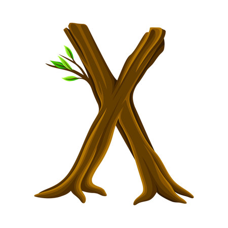 Alphabet Letter Consist of Forest Woody Element and Foliage Vector Illustrationのイラスト素材