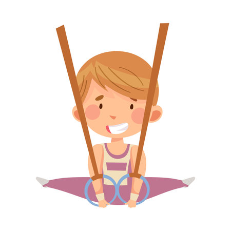 Little Boy Doing the Splits Holding Gymnastic Rings Vector Illustrationのイラスト素材