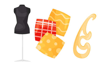Sewing and Tailoring Accessories with Mannequin and French Curve Vector Setのイラスト素材