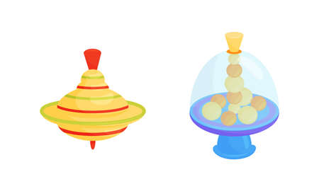 Spinning Top as Squat Toy with Sharp Point at the Bottom Vector Setのイラスト素材