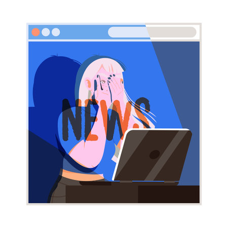 Young Female as Victim of Cyberbullying Suffering from Violence and Hatred from Social Media Vector Illustrationのイラスト素材