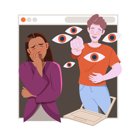 Victim of Cyberbullying Suffering from Violence and Hatred from Social Media Vector Illustrationのイラスト素材