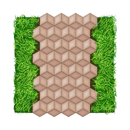 Walkway or Pavement of Flagstone as Outdoor Floor Covering and Landscape Design Vector Illustrationのイラスト素材