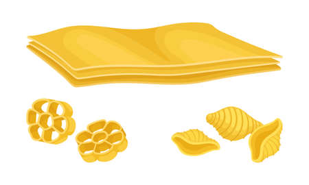 Macaroni as Dry Shaped Pasta Made with Durum Wheat Vector Setのイラスト素材