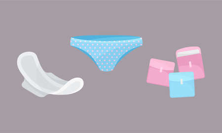 Menstruation or Period with Female Sanitary Pad and Panties Vector Setのイラスト素材