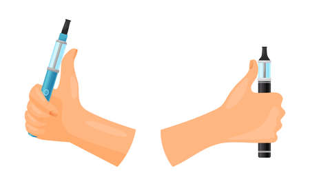 Hand with Electronic Cigarette Simulating Tobacco Smoking Vector Setのイラスト素材