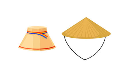 Various National Headdress with Conical Vietnamese Hat Vector Setのイラスト素材