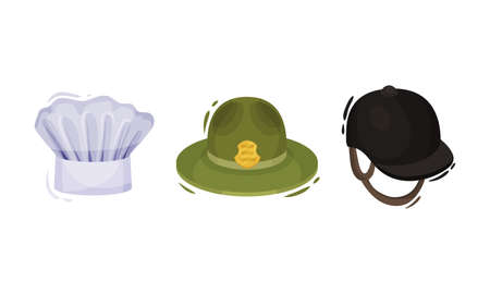 Professional Hats with Jockey Cap and Chef Toque Vector Setのイラスト素材