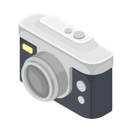 Photo Camera as Optical Instrument for Making Photograph While Having Beach Vacation Isometric Vector Illustrationのイラスト素材