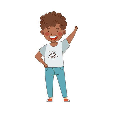 African American Emoji Boy Showing Thumb Up Hand Gesture in Approval Vector Illustrationのイラスト素材
