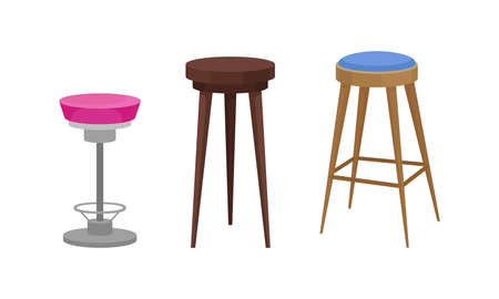 Stool as Backless Chair and Seat Furniture with One and Four Legs Vector Setのイラスト素材