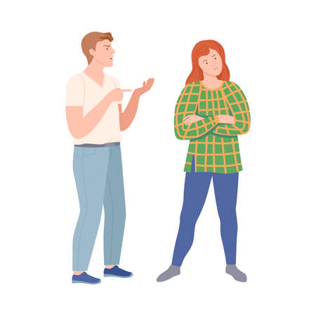 Conflicting Parents Arguing with Each Other Scolding and Shouting at Each Other Vector Illustrationのイラスト素材