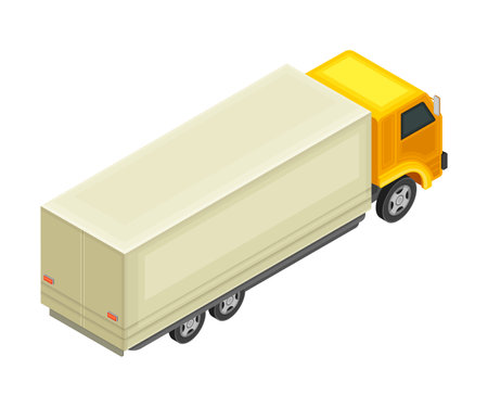 Truck or Lorry as Motor Vehicle and Urban Transport for Transporting Cargo Isometric Vector Illustrationのイラスト素材
