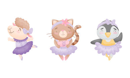 Cute Animals in Ballerina Dress Dancingのイラスト素材