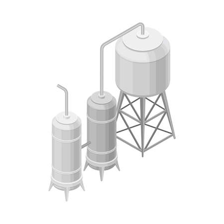 Water Purification Process with Filtration and Distillation in Cylindrical Tankのイラスト素材