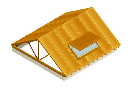 Framed Roof as House Top Covering with Wooden Coating Isometric Vector Illustrationのイラスト素材