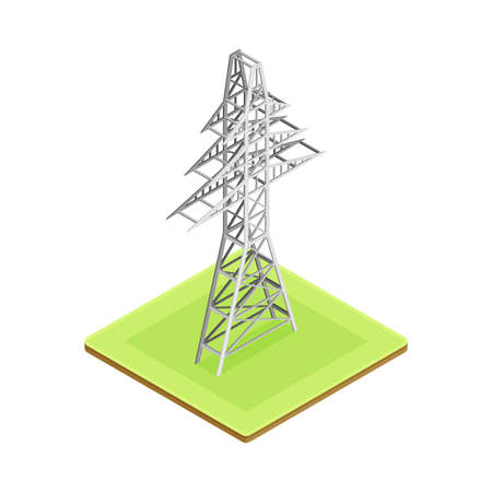 Renewable Green Energy Source with Electric Power Transmission Tower Isometric Vector Illustrationのイラスト素材