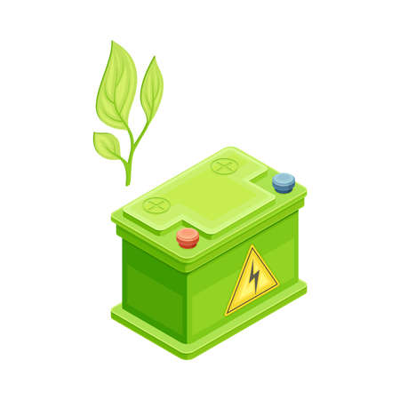 Green Car Rechargeable Battery as Renewable Green Energy Source Isometric Vector Illustrationのイラスト素材