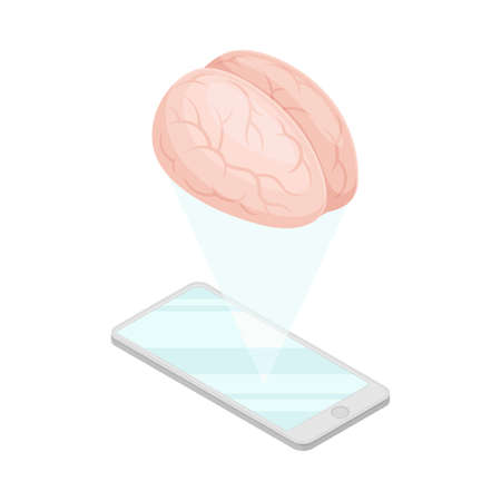 Robotic Technology with Artificial Intelligence and Smartphone Isometric Vector Illustrationのイラスト素材