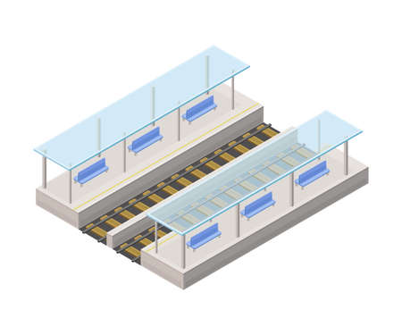 Electric Train High Platform in Metro or Subway as Rapid Transit Urban System Isometric Vector Illustrationのイラスト素材