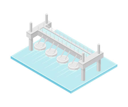 Hydropower or Water Power Station as Ecological Resource of Electric Power Isometric Vector Illustrationのイラスト素材