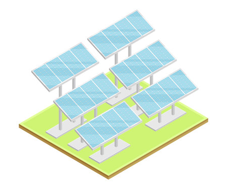 Solar Panel or Photo-voltaic Module as Ecological Resource of Electric Power Isometric Vector Illustrationのイラスト素材