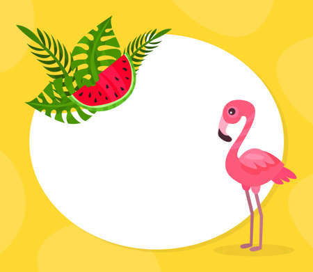 Summer Time Vacation with Circle Frame Decorated with Tropical Beach Element Vector Templateのイラスト素材