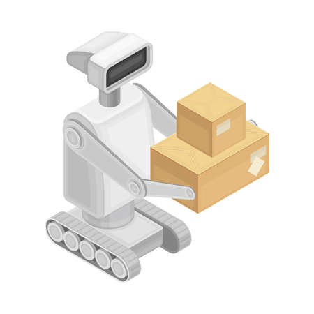 Programmable Robot Machine Delivering Parcels as Smart City Isometric Vector Illustrationのイラスト素材