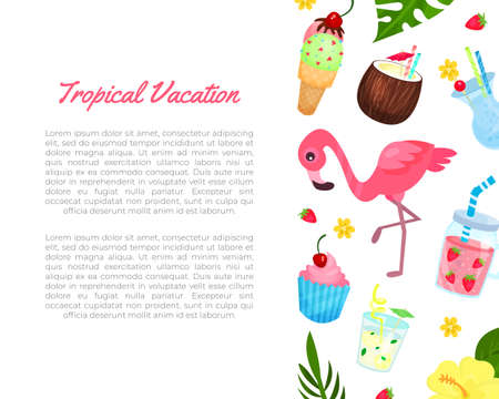 Summer Time Vacation Card with Tropical Beach Elements Vector Templateのイラスト素材