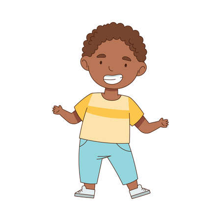 Cheerful African American Boy Standing with Open Arms for Hug Vector Illustrationのイラスト素材