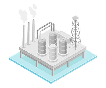 Oil or Petroleum Refinery as Industrial Process Plant with Crude Oil Production Isometric Vector Illustrationのイラスト素材