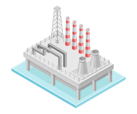 Oil or Petroleum Refinery as Industrial Process Plant with Crude Oil Production Isometric Vector Illustrationのイラスト素材
