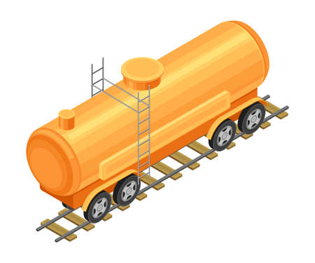 Tank with Oil or Petroleum for Transporting Chemical Liquid Resource Isometric Vector Illustrationのイラスト素材
