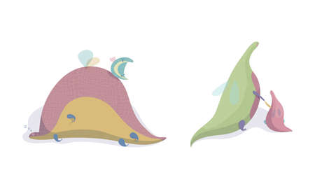 Fairy Dragon with Small Wings Playing with Its Cub Vector Setのイラスト素材