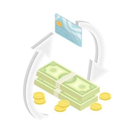Dollar Banknote with Plastic Card as Financial Accounting and Transaction Isometric Vector Compositionのイラスト素材