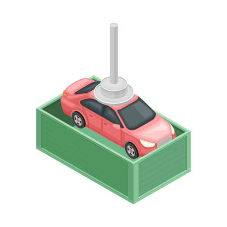 Car or Motor Vehicle Service with Operation and Maintenance Procedure Isometric Vector Illustrationのイラスト素材