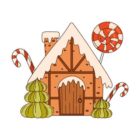 Sweet Candy House Made of Cookie Dough as Shaped Baked Confectionery Vector Illustrationのイラスト素材