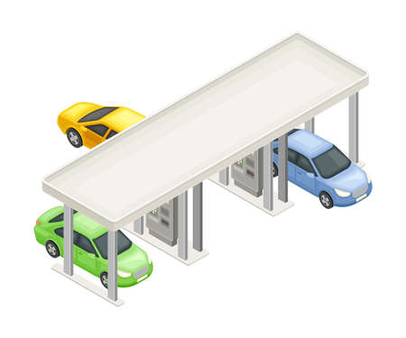 Gas Filling Station as Fuel Charging for Car and Motor Vehicle Isometric Vector Illustrationのイラスト素材