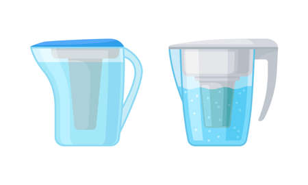 Portative Pitcher with Filter System for Drinking Water Vector Setのイラスト素材
