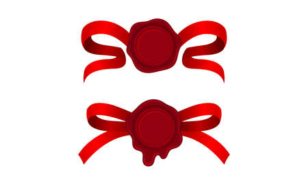 Wax Seal with Ribbon as Warranty Sign Vector Setのイラスト素材