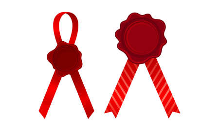 Wax Seal with Ribbon as Warranty Sign Vector Setのイラスト素材