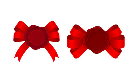 Wax Seal with Ribbon as Warranty Sign Vector Setのイラスト素材