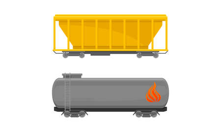 Train Freight Wagons and Cargo Railroad Car Vector Setのイラスト素材