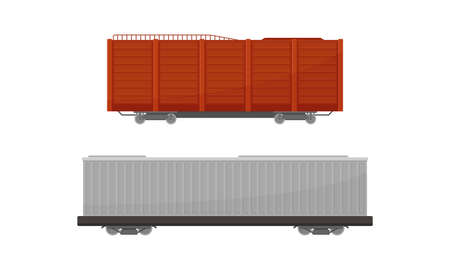 Train Freight Wagons and Cargo Railroad Car Vector Setのイラスト素材