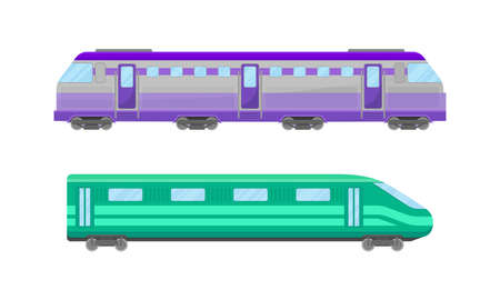 Railroad Car or Railway Wagon as Railroad Vehicle for Carrying Passengers Vector Setのイラスト素材