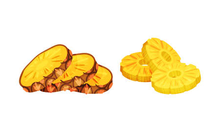 Fresh Pineapple Exotic Fruit Cut to Pieces Vector Setのイラスト素材