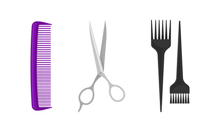 Hairstyling Tool with Comb and Scissors for Doing Hair Vector Setのイラスト素材