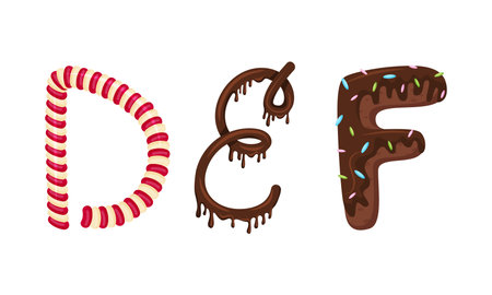 Delicious Candy and Sweet Pastry Alphabet Vector Setのイラスト素材